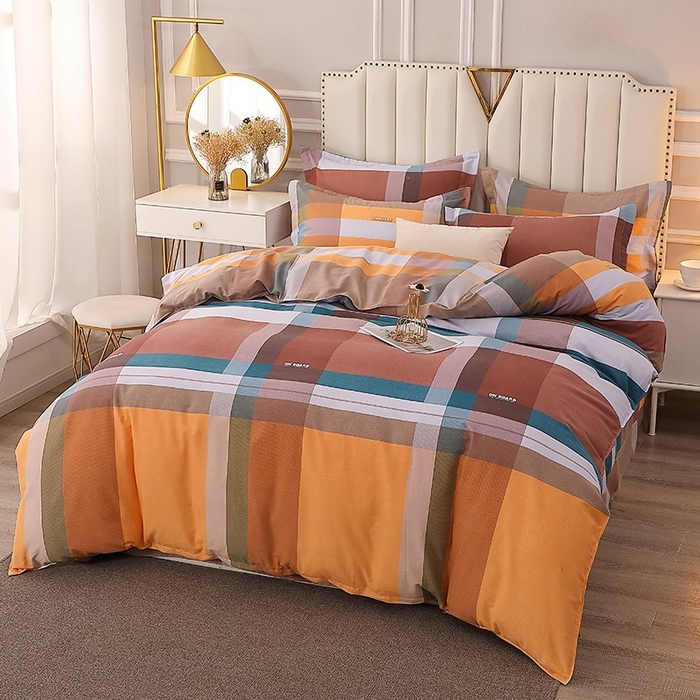 91家纺网 家纺一手货源 找家纺 晶缦家纺 2024新款典雅系-全棉活性磨毛多规格单品被套 苏格风情桔