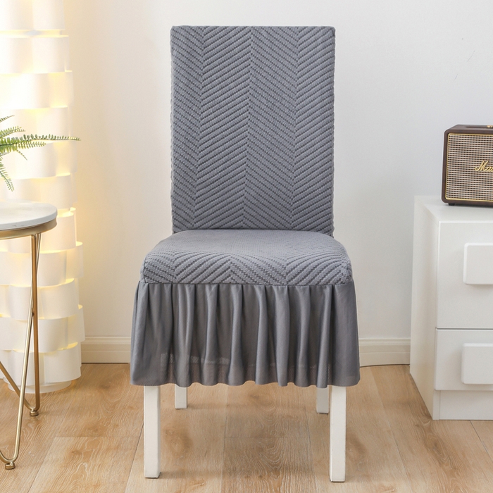 91家纺网 家纺一手货源 找家纺 千彤沙发垫 2024新款拉华绒人字纹系列裙边椅子套 裙边-人字纹-深灰