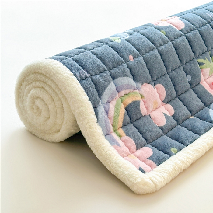 91家纺网 家纺一手货源 找家纺 喜居 2024新款印花牛奶绒床褥垫加厚宝宝绒床褥子床垫薄床垫 彩虹桥