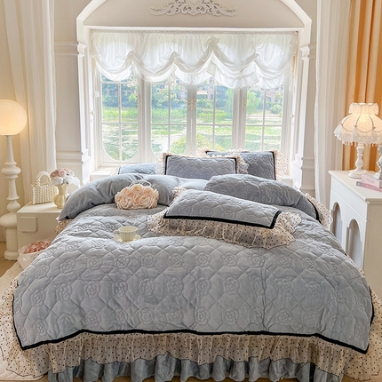 91家纺网 家纺一手货源 找家纺 网红馆（ck家纺） 2025新款牛奶绒床盖四件套-诺蔓 诺蔓-浅灰