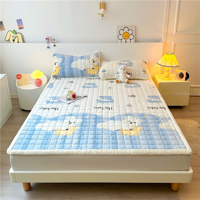 91家纺网 家纺一手货源 找家纺 喜居 2024新款印花牛奶绒床褥垫加厚宝宝绒床褥子床垫薄床垫 欢乐狗