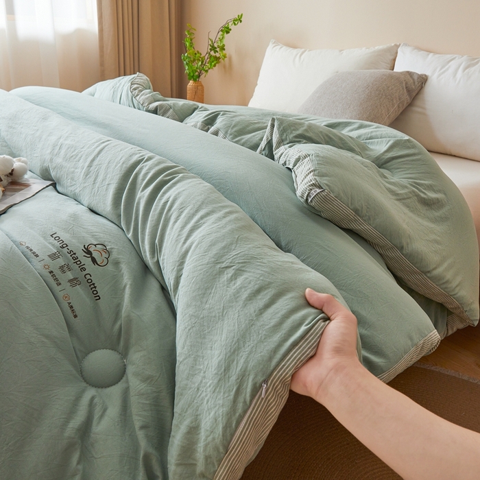 91家纺网 家纺一手货源 找家纺 创优家纺 2025新款无印风立体新疆棉花被被子冬被芯春秋被直播  新疆棉-松绿