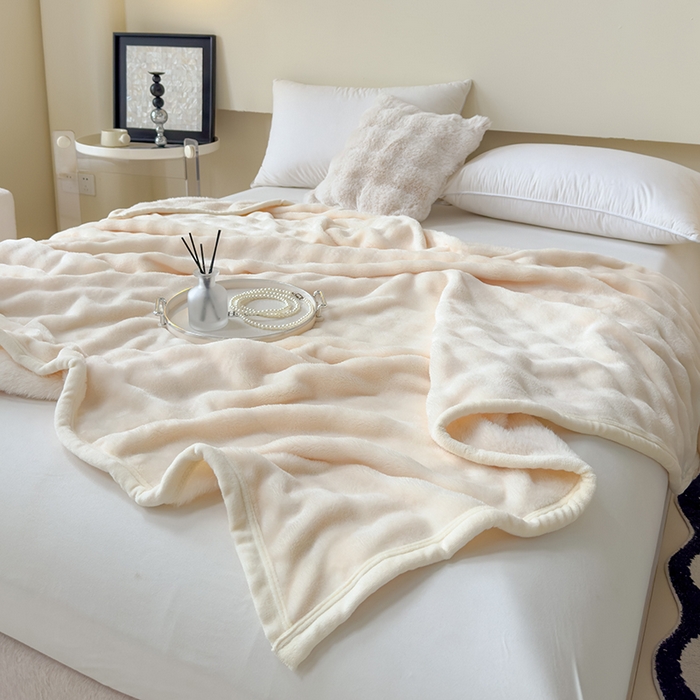 91家纺网 家纺一手货源 找家纺 凡客 2024新款全工艺加厚仿獭兔毛牛奶绒泡泡毛毯 泡泡毯-白色