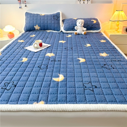 91家纺网 家纺一手货源 找家纺 喜居 2024新款印花牛奶绒床褥垫加厚宝宝绒床褥子床垫薄床垫 星月