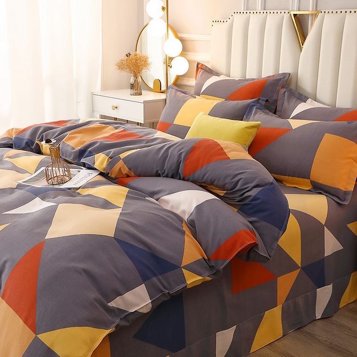 91家纺网 家纺一手货源 找家纺 晶缦家纺 2024新款典雅系-全棉活性磨毛多规格四件套 几何图形灰