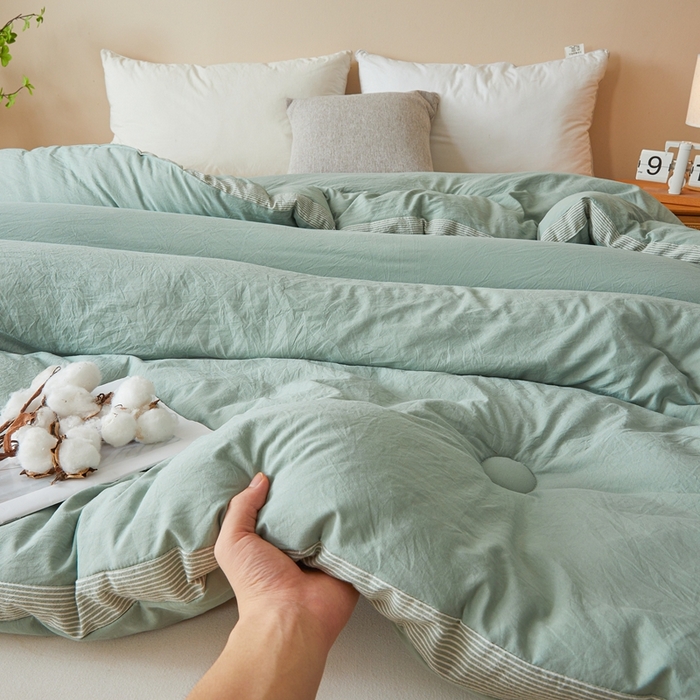 91家纺网 家纺一手货源 找家纺 创优家纺 2025新款无印风立体新疆棉花被被子冬被芯春秋被直播  新疆棉-松绿