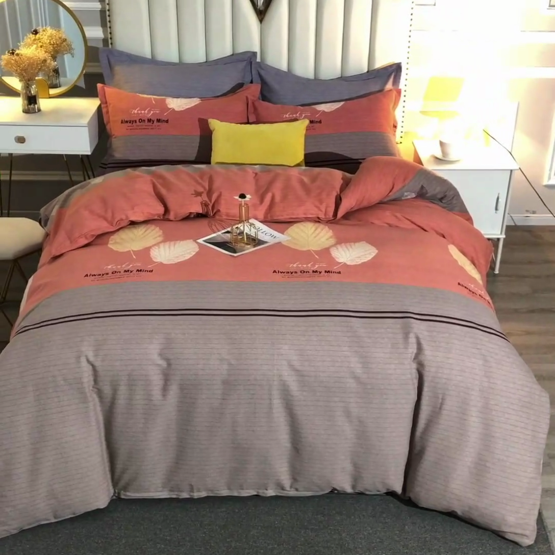 91家纺网 家纺一手货源 找家纺 晶缦家纺 2024新款典雅系-全棉活性磨毛多规格四件套 漫步时光豆沙