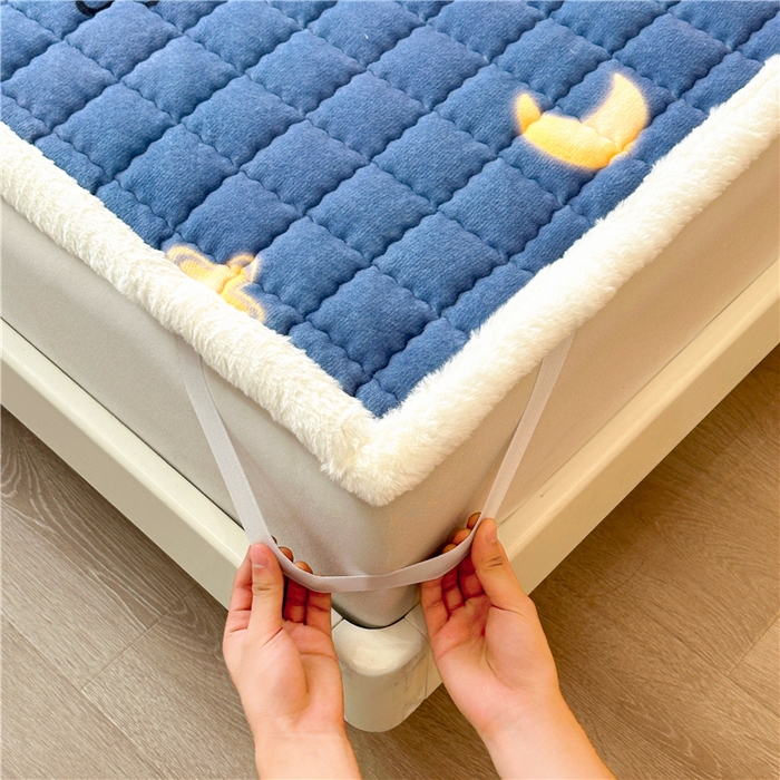 91家纺网 家纺一手货源 找家纺 喜居 2024新款印花牛奶绒床褥垫加厚宝宝绒床褥子床垫薄床垫 星月