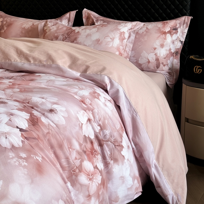 91家纺网 家纺一手货源 找家纺 涵宸家纺 2024新款全棉磨毛数码印花四件套 森屿-桔