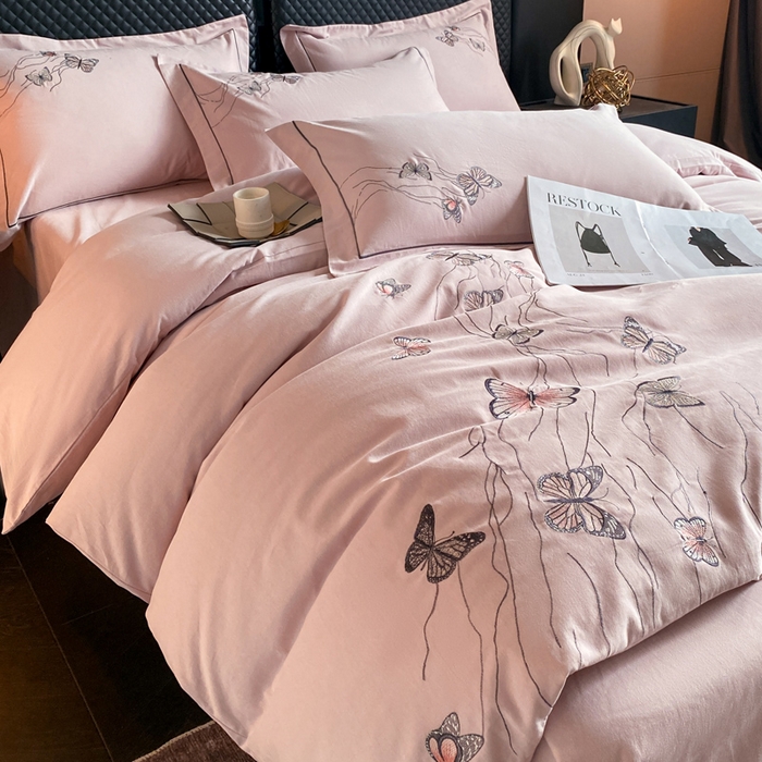 91家纺网 家纺一手货源 找家纺 涵宸家纺 2024新款全棉磨毛刺绣四件套--蝶影系列 蝶影-紫