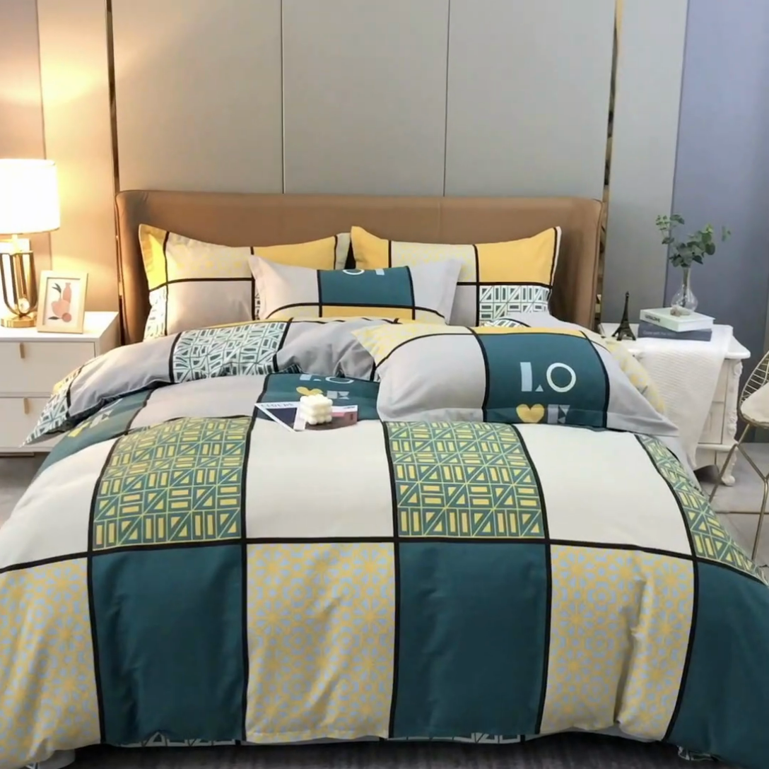 91家纺网 家纺一手货源 找家纺 晶缦家纺 2024新款典雅系-全棉活性磨毛多规格四件套 心灵驿站蓝