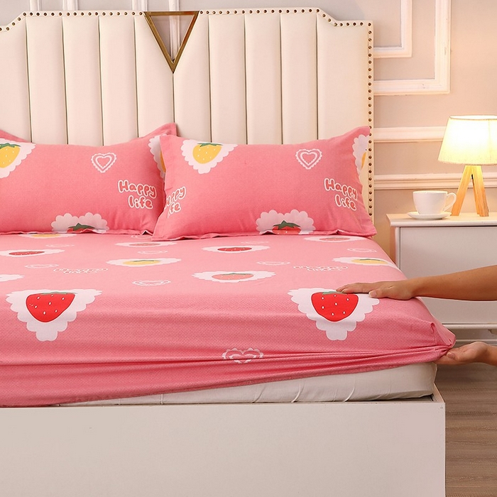 91家纺网 家纺一手货源 找家纺 晶缦家纺 2024新款典雅系-全棉活性磨毛多规格单品床笠 草莓爱恋粉