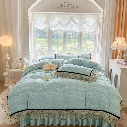 91家纺网 家纺一手货源 找家纺 网红馆（ck家纺） 2025新款牛奶绒床盖四件套-诺蔓 诺蔓-天水绿