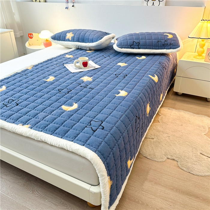 91家纺网 家纺一手货源 找家纺 喜居 2024新款印花牛奶绒床褥垫加厚宝宝绒床褥子床垫薄床垫 星月