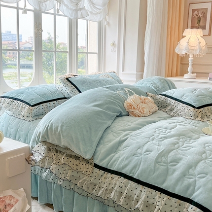 网红馆（ck家纺） 2025新款牛奶绒床盖四件套-诺蔓 诺蔓-天水绿