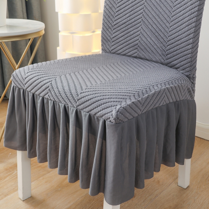 91家纺网 家纺一手货源 找家纺 千彤沙发垫 2024新款拉华绒人字纹系列裙边椅子套 裙边-人字纹-深灰