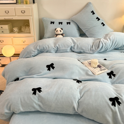 91家纺网 家纺一手货源 找家纺 （总）首尔家纺 2024新款牛奶绒毛巾绣四件套蝴蝶结卡通绣花系列