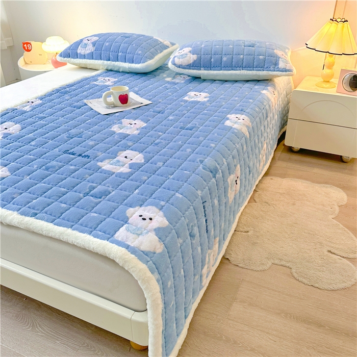 91家纺网 家纺一手货源 找家纺 喜居 2024新款印花牛奶绒床褥垫加厚宝宝绒床褥子床垫薄床垫 幸运狗