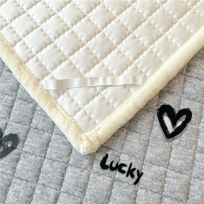 91家纺网 家纺一手货源 找家纺 喜居 2024新款印花牛奶绒床褥垫加厚宝宝绒床褥子床垫薄床垫 幸运心情