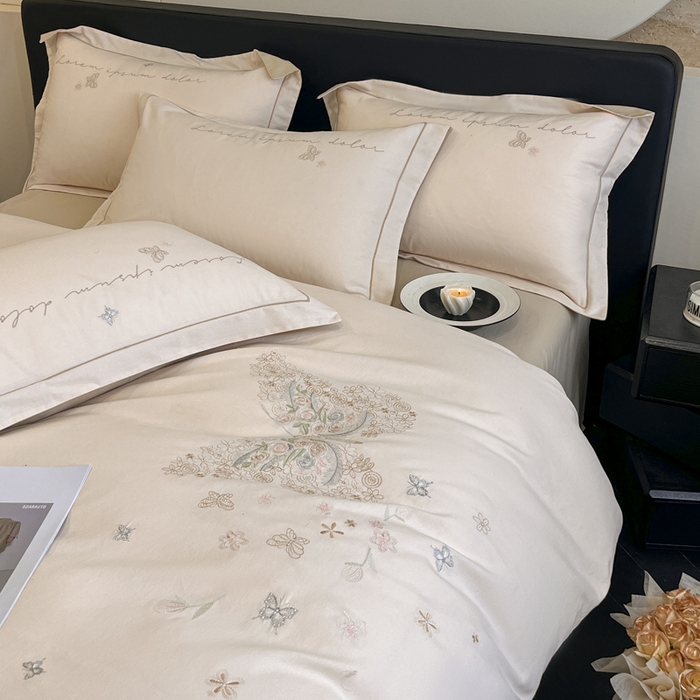 91家纺网 家纺一手货源 找家纺 涵宸家纺 2024新款全棉磨毛刺绣四件套--花蝴蝶系列 花蝴蝶-浅粉