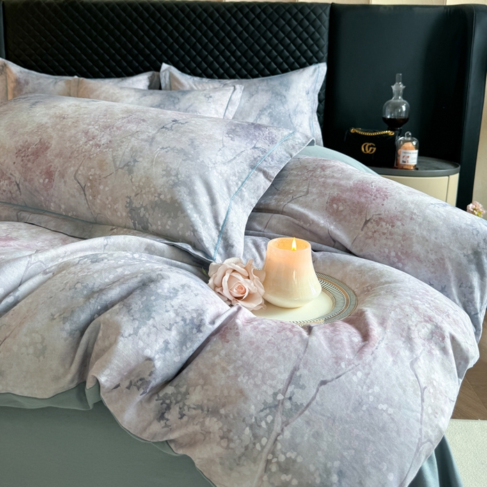 91家纺网 家纺一手货源 找家纺 涵宸家纺 2024新款全棉磨毛数码印花四件套 水墨青花-灰