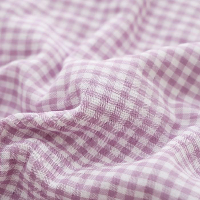 91家纺网 家纺一手货源 找家纺 朴尔家纺-毛巾被 2024新款韩版小碎花边全棉四层纱布枕巾 韩式小格-紫