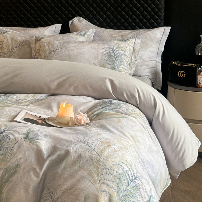 91家纺网 家纺一手货源 找家纺 涵宸家纺 2024新款全棉磨毛数码印花四件套 初语-绿