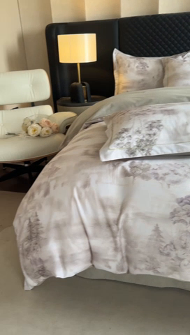 91家纺网 家纺一手货源 找家纺 涵宸家纺 2024新款全棉磨毛数码印花四件套 雨若轻烟-绿