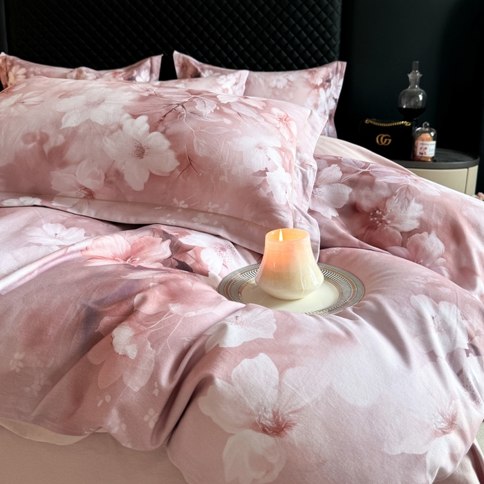 91家纺网 家纺一手货源 找家纺 涵宸家纺 2024新款全棉磨毛数码印花四件套 森屿-桔