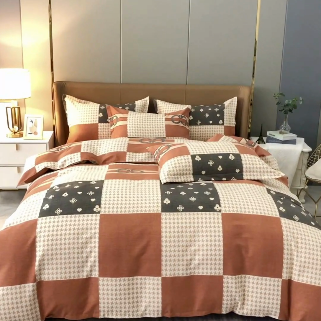 91家纺网 家纺一手货源 找家纺 晶缦家纺 2024新款典雅系-全棉活性磨毛多规格四件套 千鸟格