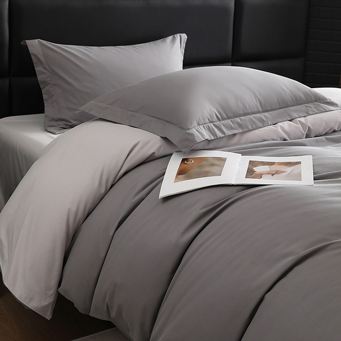 91家纺网 家纺一手货源 找家纺 莱阁亿 2025秋冬新款高支高密全棉纯棉磨毛双拼纯色单被套被套单件 北欧灰&浅灰