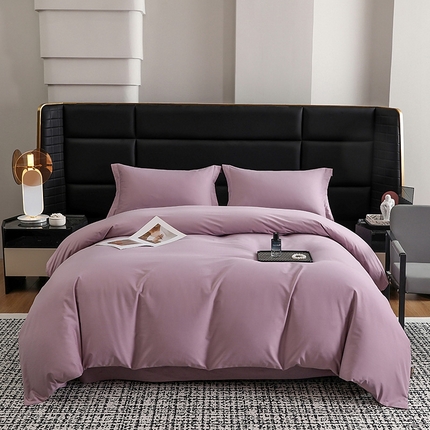 莱阁亿 2025秋冬新款高支高密全棉纯棉磨毛双拼纯色四件套 浅紫