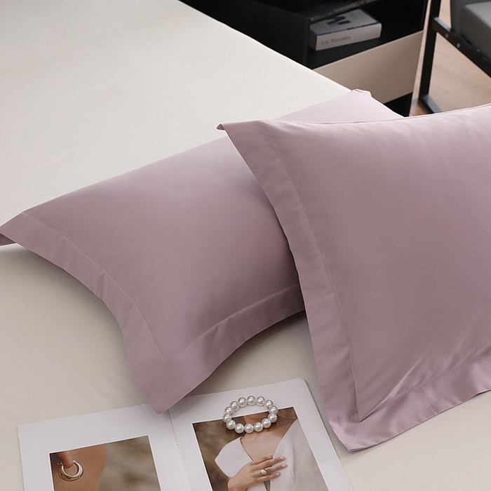 91家纺网 家纺一手货源 找家纺 莱阁亿 2025秋冬新款高支高密全棉纯棉磨毛双拼纯色单枕套 枕套单件 丁香紫