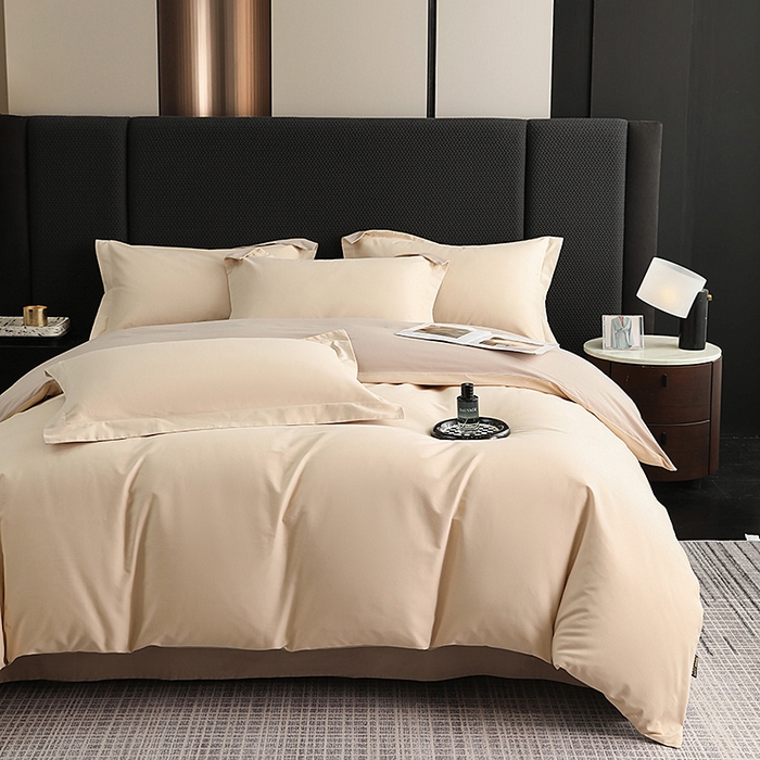 91家纺网 家纺一手货源 找家纺 莱阁亿 2025秋冬新款高支高密全棉纯棉磨毛双拼纯色四件套 可可奶棕&布莱棕