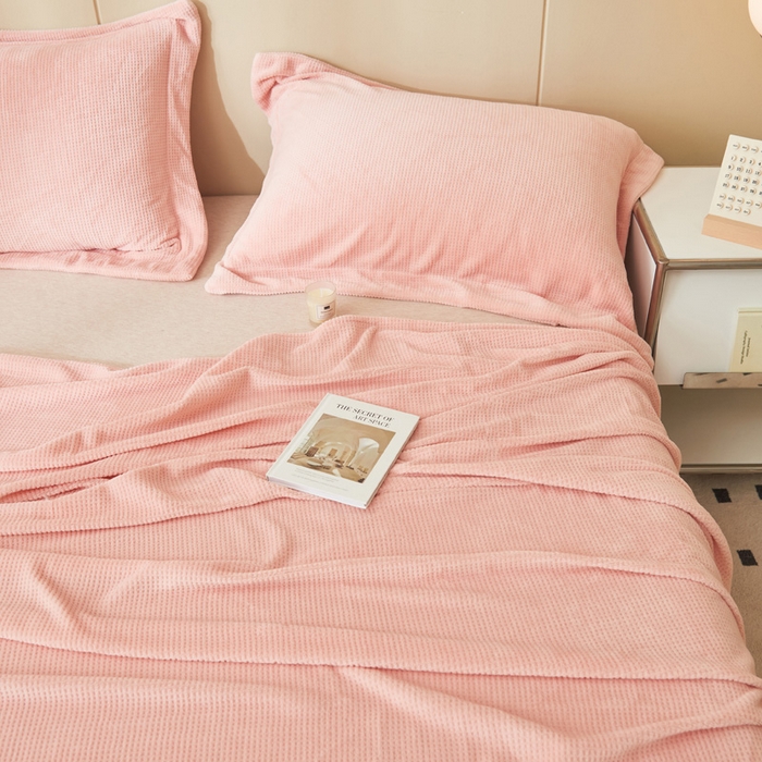 91家纺网 家纺一手货源 找家纺 吾诺家居 2024新款秋冬华夫格牛奶绒单床单系列 浅玉色