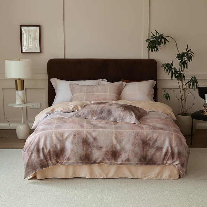 91家纺网 家纺一手货源 找家纺 久典家居 2024新款60S天丝棉数码磨毛四件套 暮粉