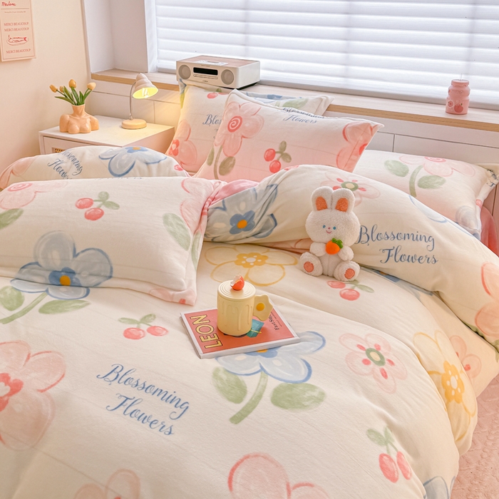 91家纺网 家纺一手货源 找家纺 妖妖家纺 2024新款高克重200克印花牛奶绒四件套 乐享花开