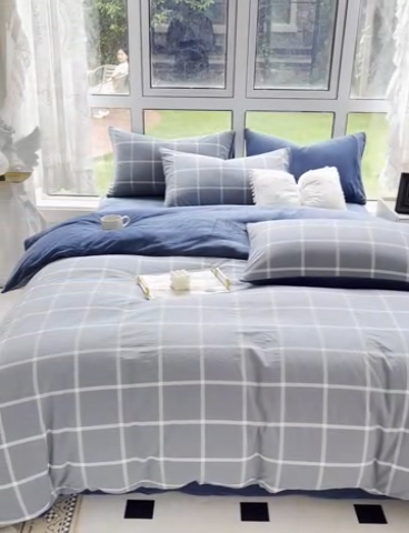 91家纺网 家纺一手货源 找家纺 2024最新款无印良品风双拼全棉色织水洗棉加牛奶绒单品被套简约风全棉拼牛奶绒被套 棉+绒-海蓝大格