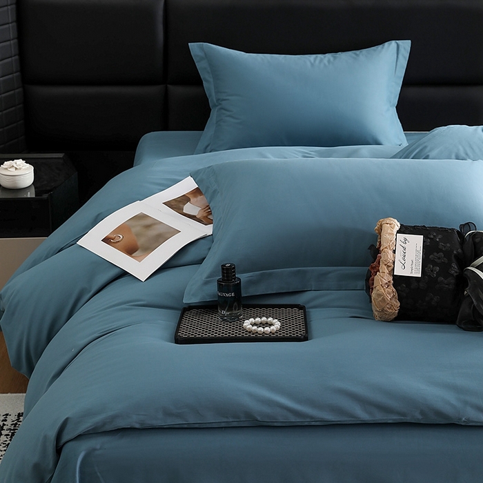 91家纺网 家纺一手货源 找家纺 莱阁亿 2025秋冬新款高支高密全棉纯棉磨毛双拼纯色单被套被套单件 湖兰