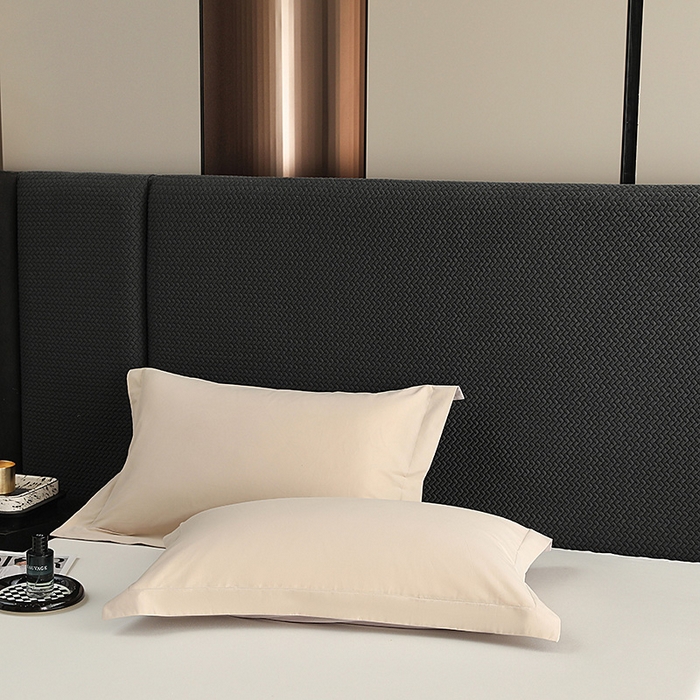 91家纺网 家纺一手货源 找家纺 莱阁亿 2025秋冬新款高支高密全棉纯棉磨毛双拼纯色单枕套 枕套单件 可可棕&浅灰