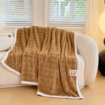 贝拉梦家纺 2024新款加厚保暖托卡斯兔毛绒毛毯多功能毯子保暖盖毯 丝绒拿铁