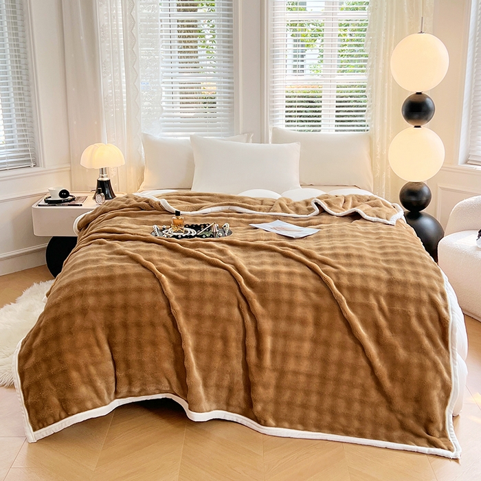 91家纺网 家纺一手货源 找家纺 贝拉梦家纺 2024新款加厚保暖托卡斯兔毛绒毛毯多功能毯子保暖盖毯 丝绒拿铁