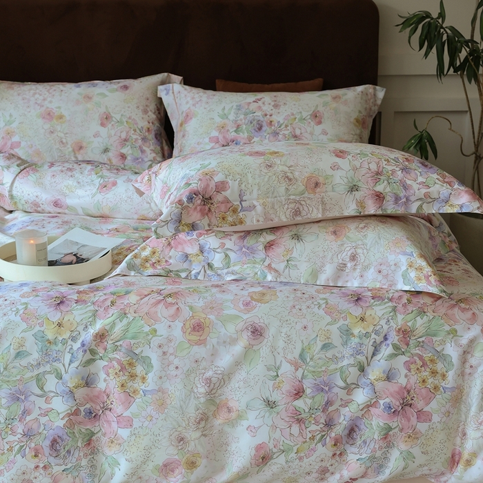 91家纺网 家纺一手货源 找家纺 久典家居 2024新款60S天丝棉数码磨毛四件套 花溪物语