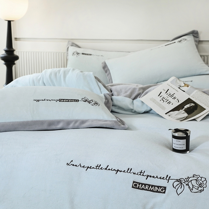 91家纺网 家纺一手货源 找家纺 大渔生活 2025新款牛奶绒刺绣四件套-玫瑰故事 玫瑰故事-豆绿