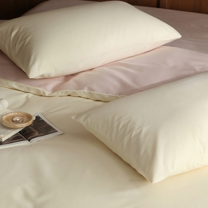 91家纺网 家纺一手货源 找家纺 久典家居 2024新款100支长绒棉磨毛纯色双拼四件套 奶白色双拼