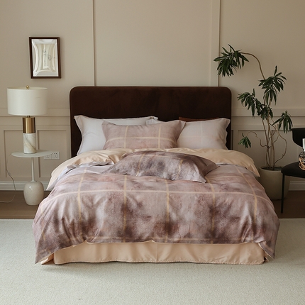 91家纺网 家纺一手货源 找家纺 久典家居 2024新款60S天丝棉数码磨毛四件套 暮粉