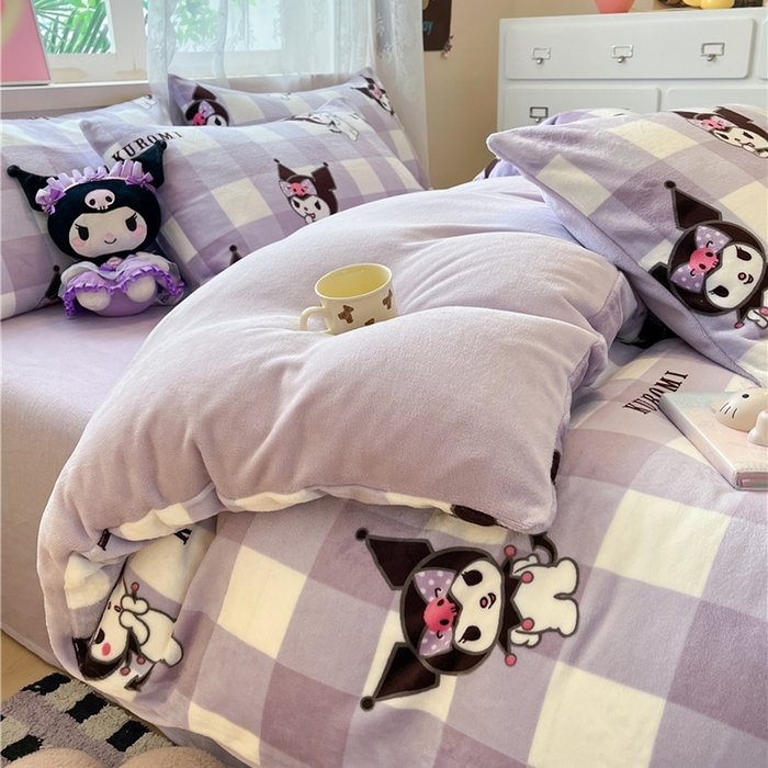 91家纺网 家纺一手货源 找家纺 佰亿莱 2024新款高克重牛奶绒四件套 格子库洛米