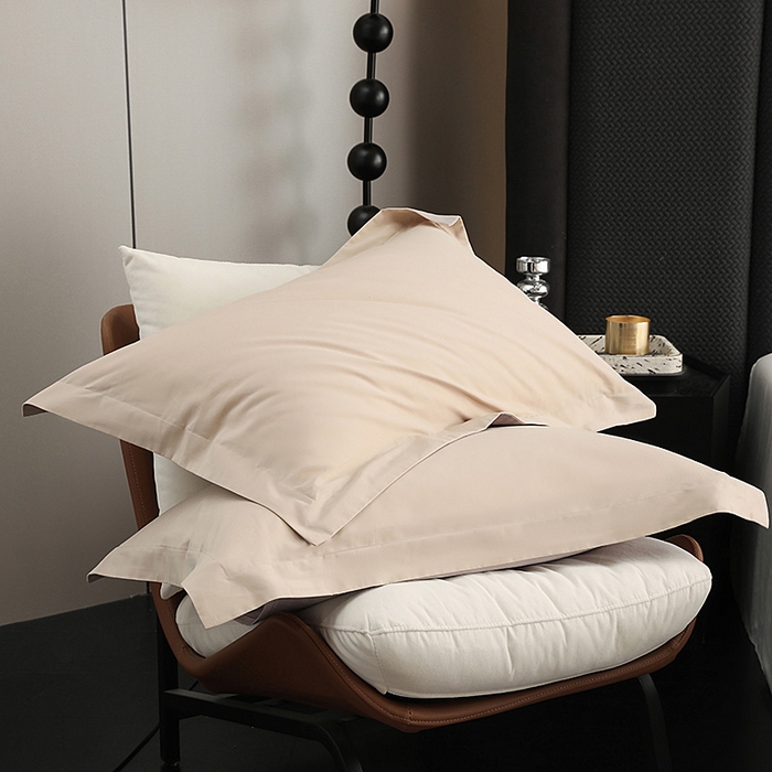 91家纺网 家纺一手货源 找家纺 莱阁亿 2025秋冬新款高支高密全棉纯棉磨毛双拼纯色单枕套 枕套单件 可可棕&浅灰