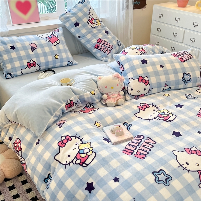 91家纺网 家纺一手货源 找家纺 佰亿莱 2024新款高克重牛奶绒四件套 幸运星kt猫