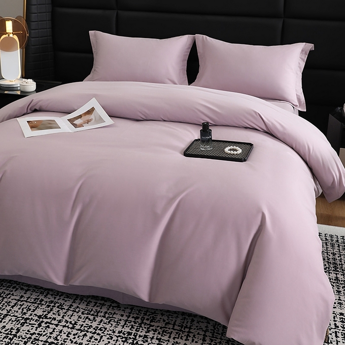 91家纺网 家纺一手货源 找家纺 莱阁亿 2025秋冬新款高支高密全棉纯棉磨毛双拼纯色四件套 丁香紫
